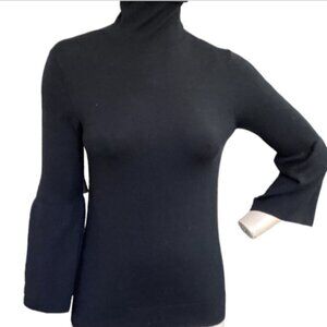 Ann Taylor Turtle-Neck Bell Sleeve Wool Blend Sweater S Black #177E